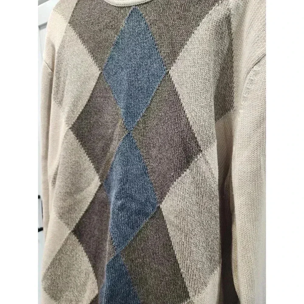 Dockers Sweater Men's Size XL Blue Grey With Diamond Pattern Classic - Picture 2 of 6